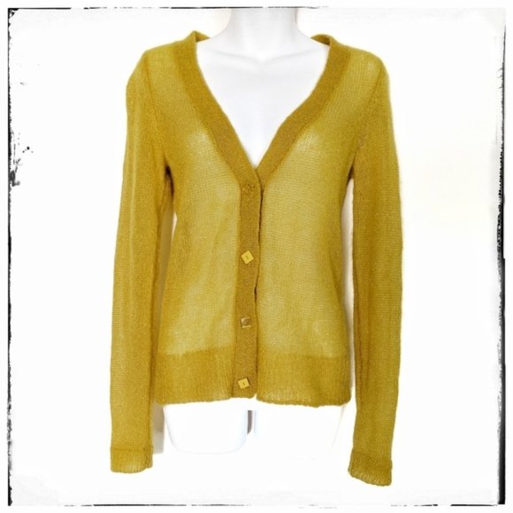 Anthropologie Sweaters - Light Weight Loose Weave Gold Sweater Cardigan with Sparkle